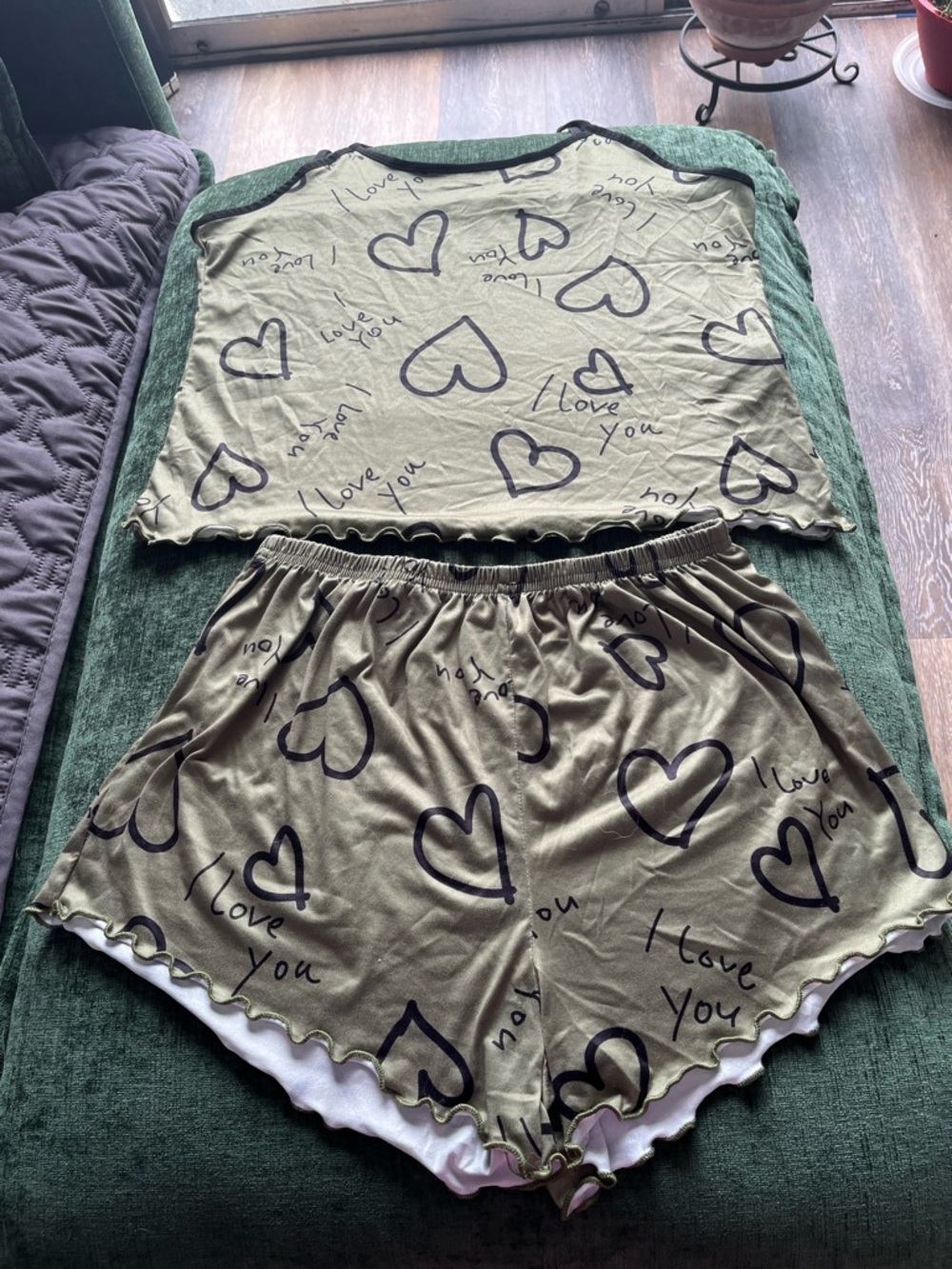 Olive Heart-Print Women's Sleep Set - I Love You